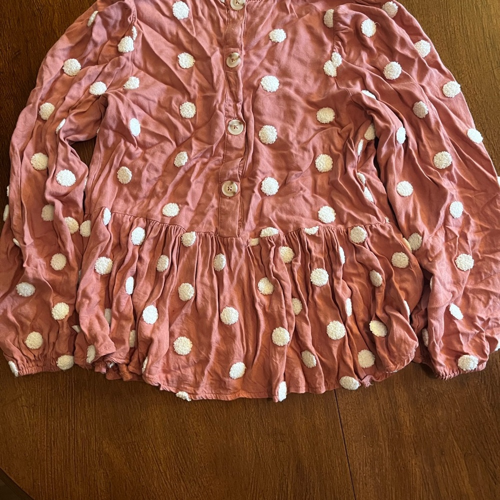 ALTAR’D STATE Pink Polka Dot Long Sleeve Blouse - Picture 4 of 7